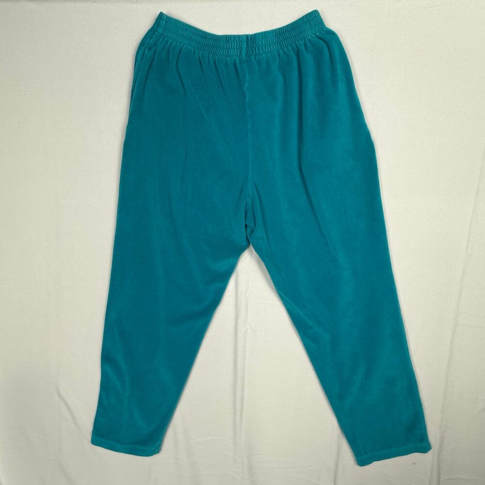 VTG Velour Tracksuit Set Teal Green Crown Fleur De Lis Embroidery Loungewear Med - Picture 6 of 11